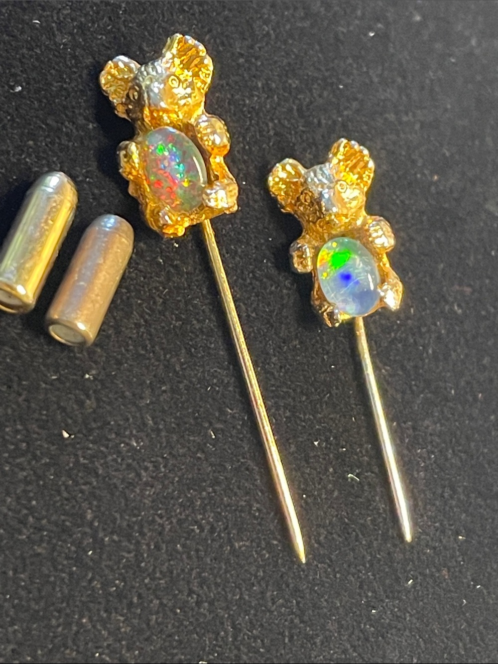 Gold Tone Koala Stick Pin Earrings with Opal Accent - Women Jewelry